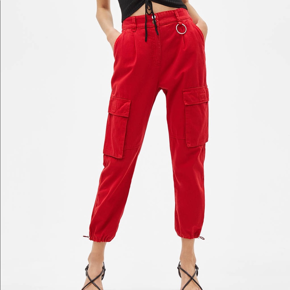 Bershka Red Cargo Pants US8
